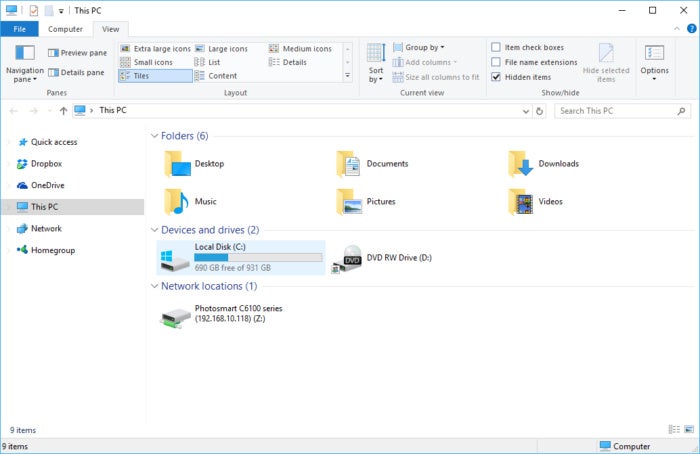  نمایش فایل های مخفی win10 